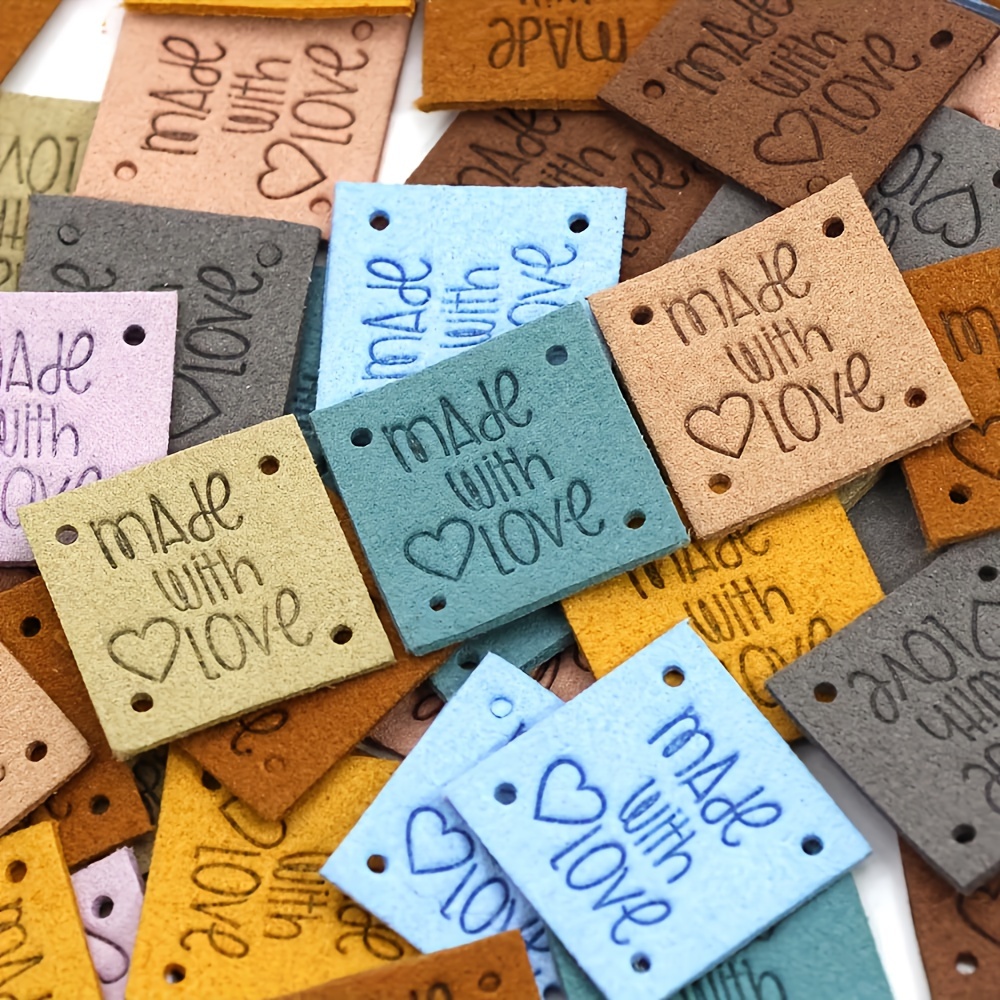 

30pcs Handcrafted Square Leather Tags With Hearts, Assorted Colors - Sewing Accessories