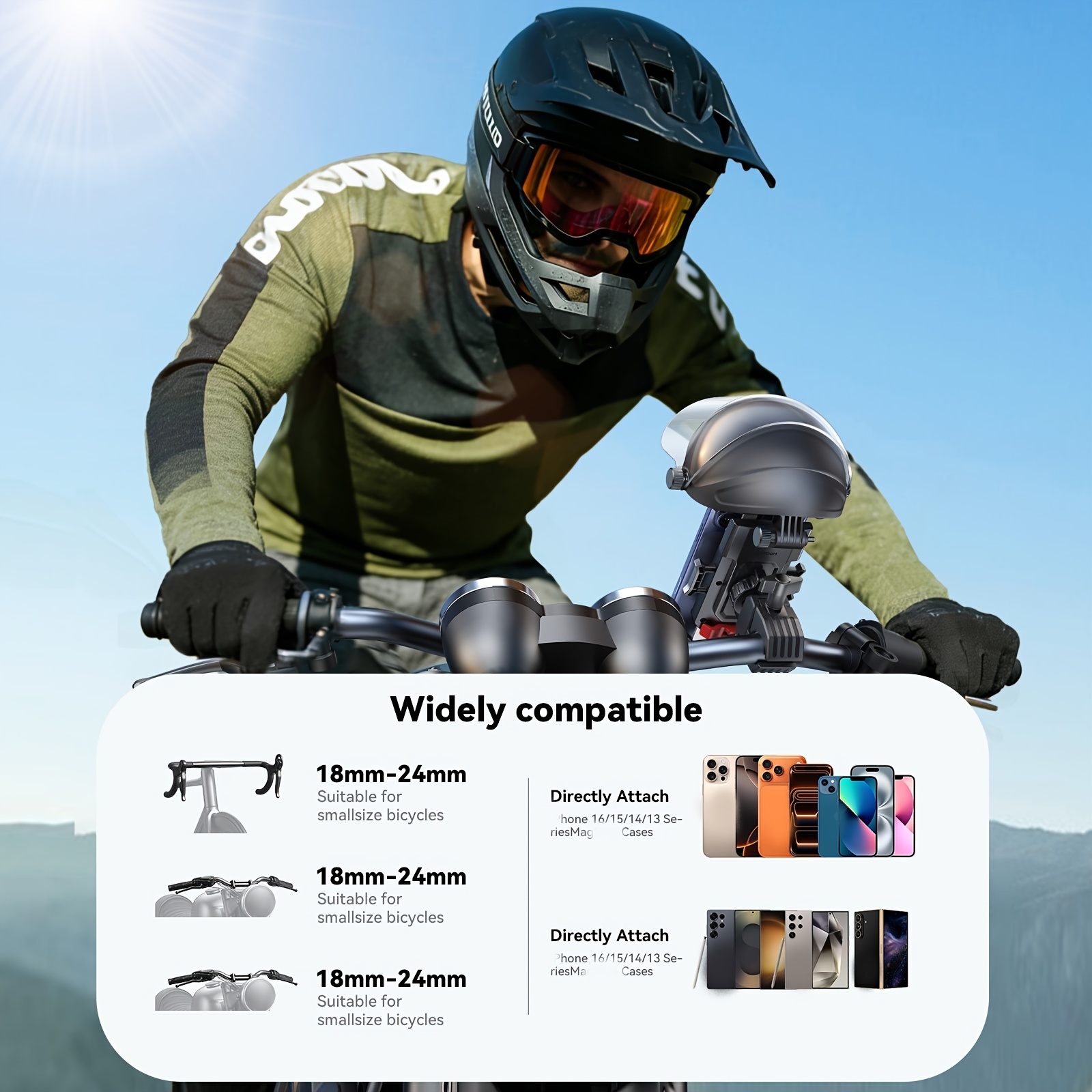 Motorcycle Phone Mount Holder, [All-Weather Sunshade And Overheat Protection] Phone Holder for Motorcycle ATV Scooter, [120Mph Secure Lock] Handlebar Phone Mount for Iphone 17, All 11.94-17.78cm Phones, Without Battery