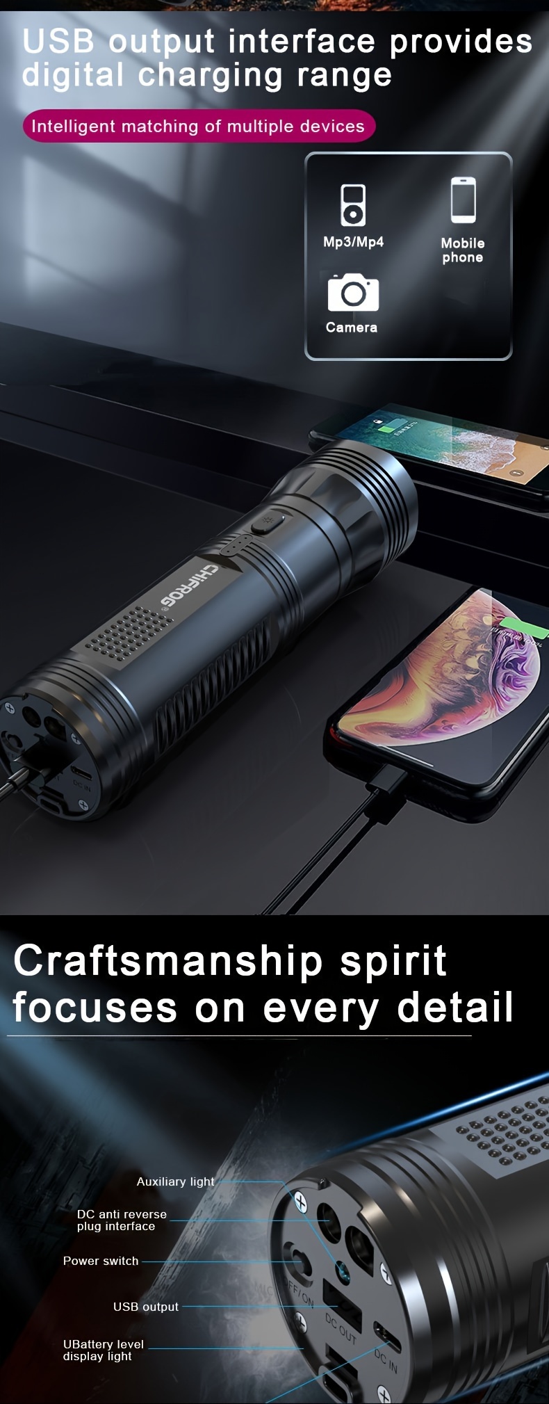 portable flashlight jump starter power bank car battery pack booster Product details 5