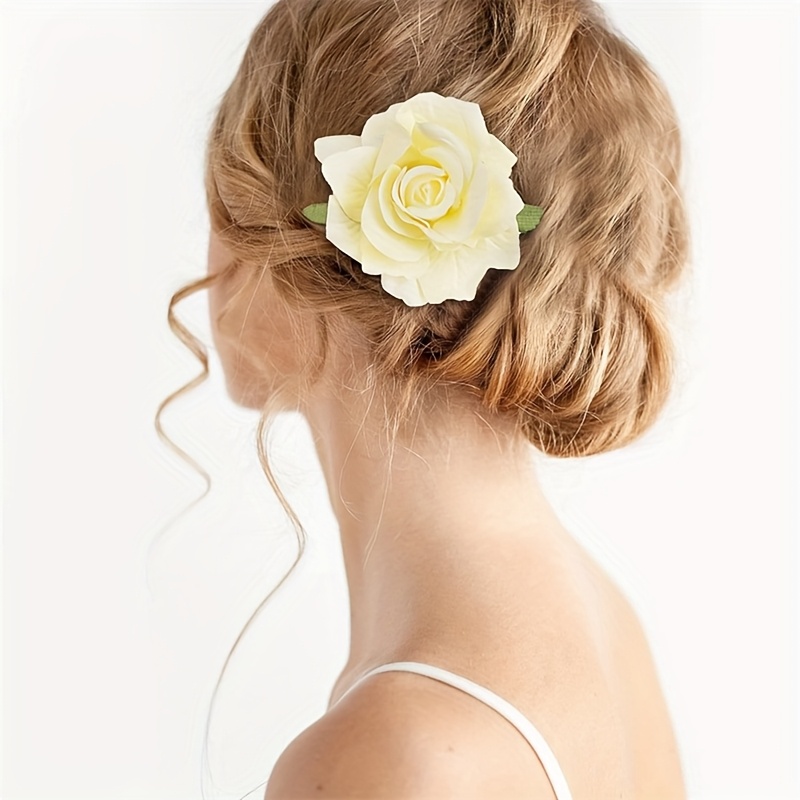 16pcs elegant 4inch rose flower hair clips hairpins floral brooches pin boho hair clip rose hair accessories for women   bridal Product details 1