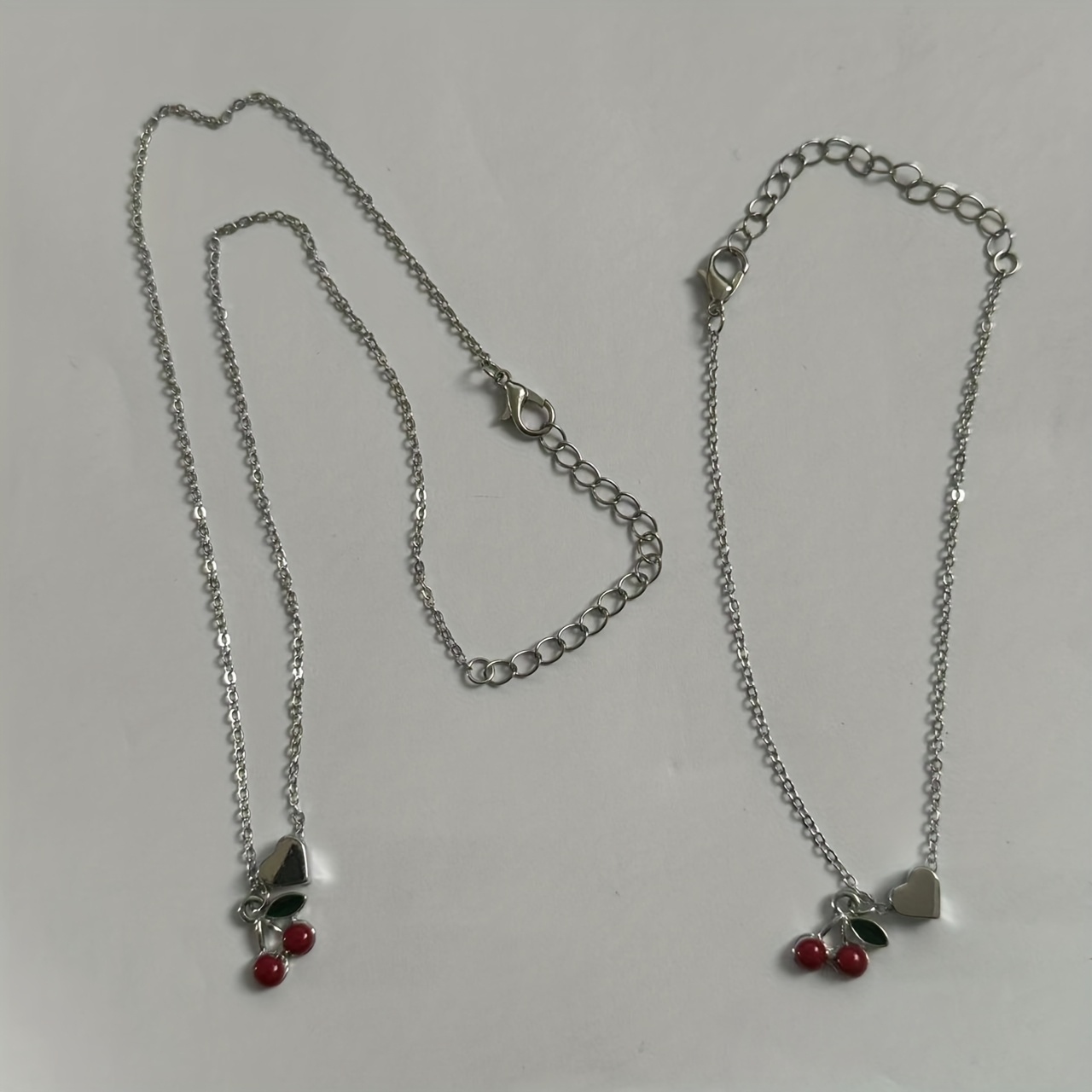 2pc Cherry Heart Bracelet Necklace Set