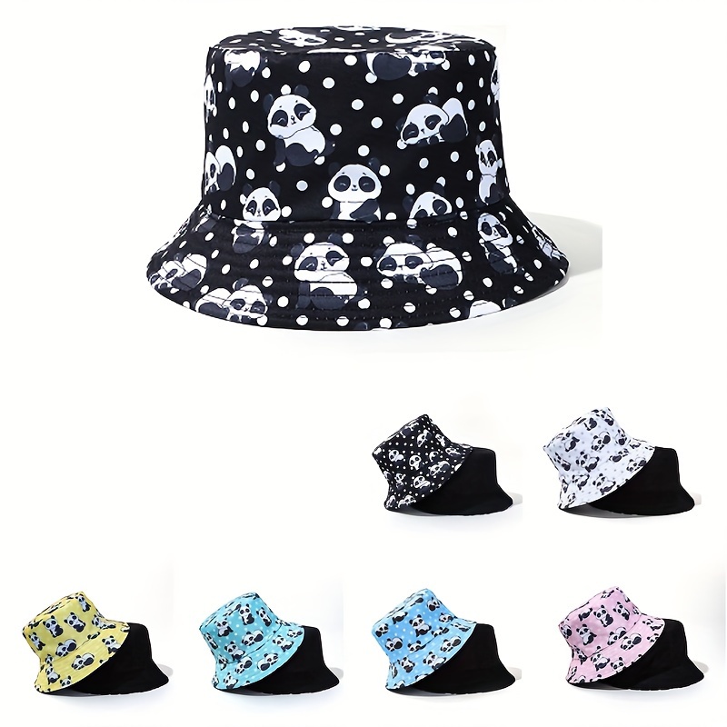 

Reversible Panda Print Bucket Hat, Cute Dual-sided Wearable Sun Protection Basin Hat, Casual Outdoor Fishing Hat For Sun Shade And Leisure