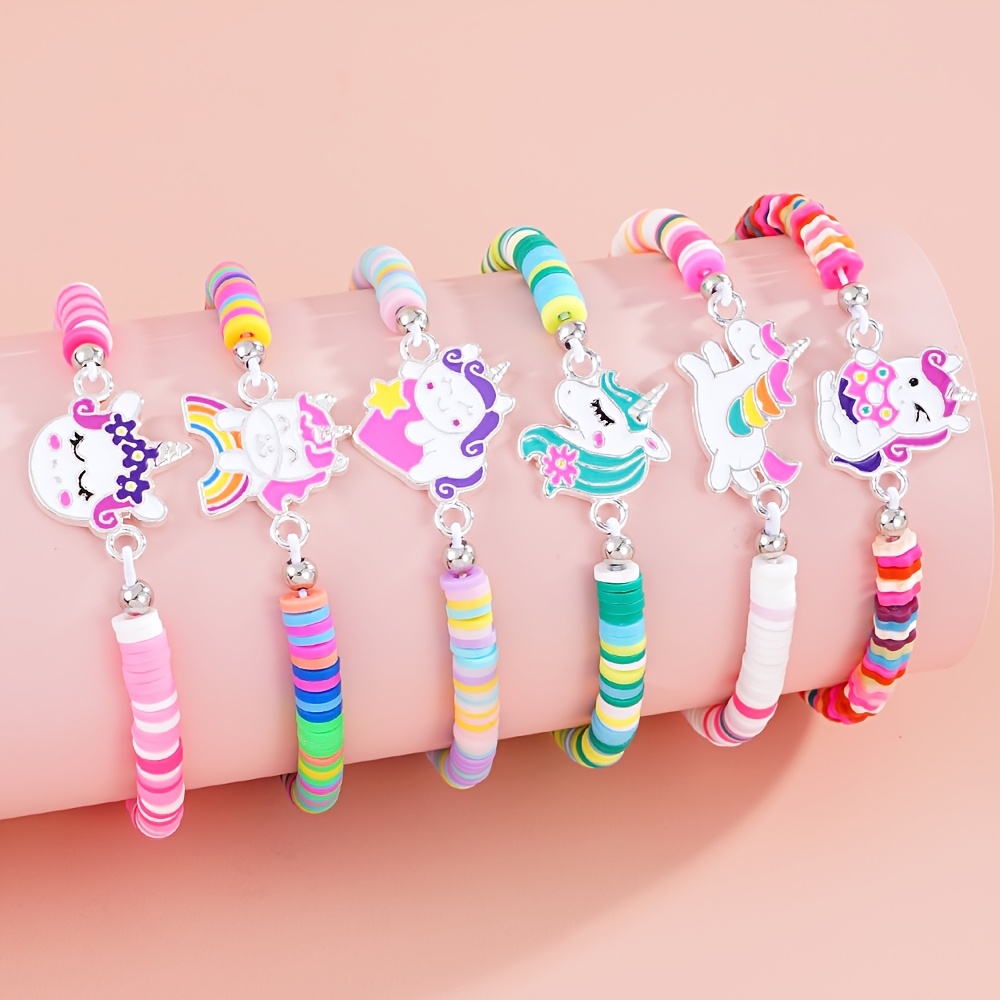TEMU 6 bracelets extensibles licorne colorés, ensemble de bijoux pour enfants à mignons, idées cadeaux, cadeaux de fête d'anniversaire pour filles,