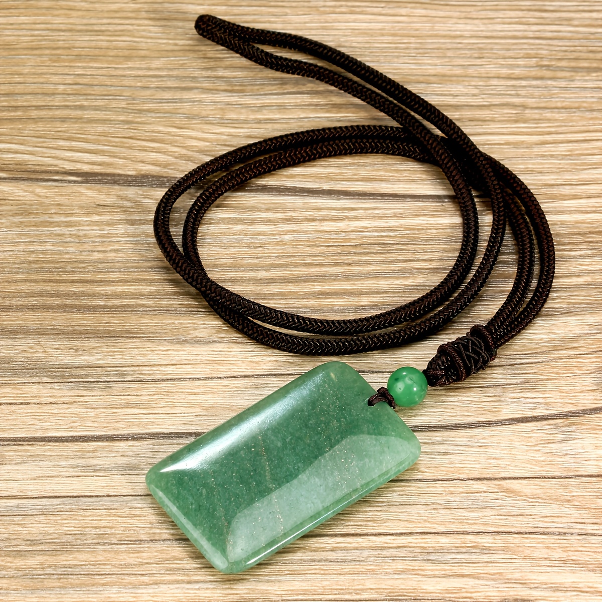 TEMU 1pc Boho-chic Aventurine 30*50mm Rectangular Pendant Necklace With Adjustable Black Cord - Jewelry For Everyday & Special Occasions