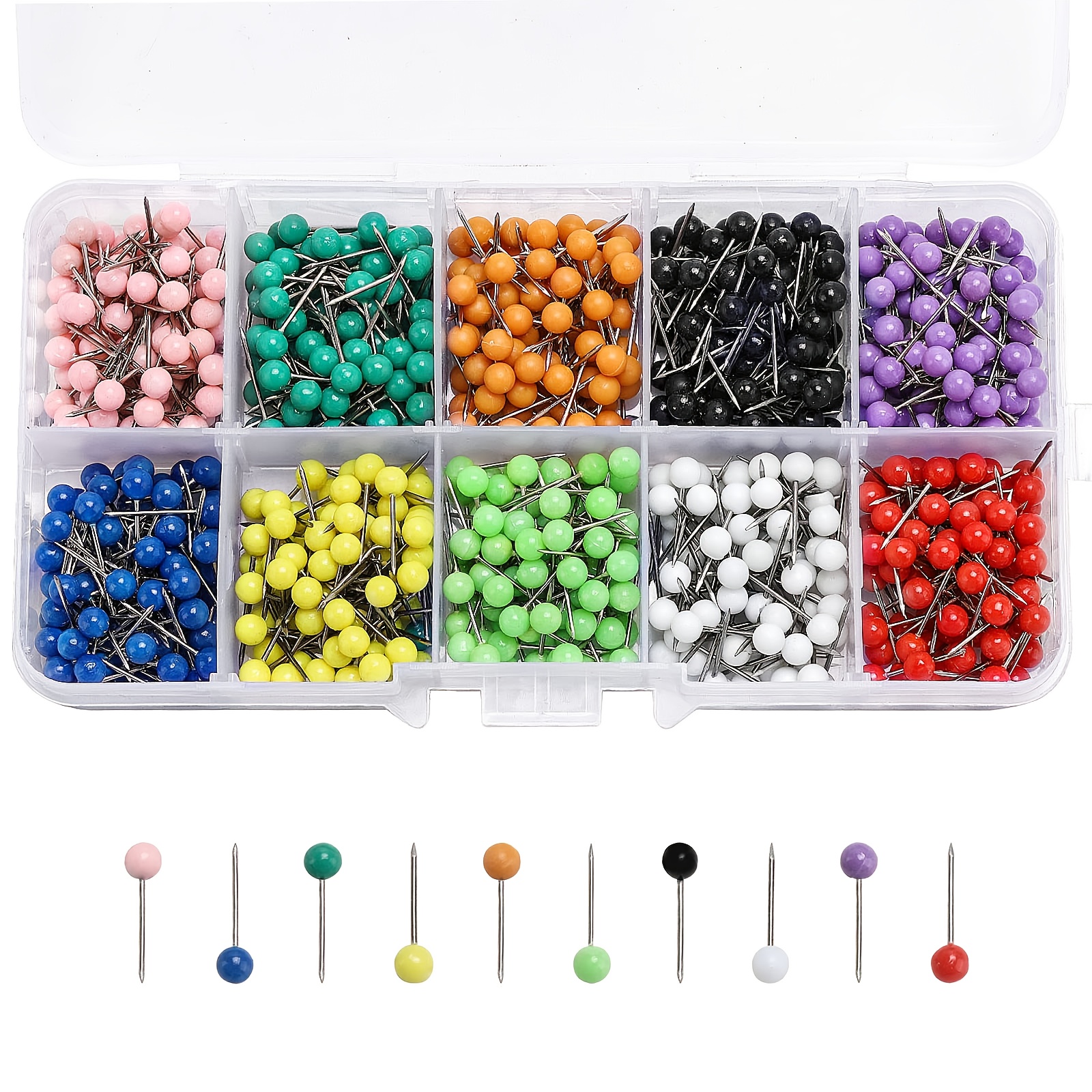 1000 Assorted Color Push Pins With Round Heads And Stainless Steel Points, Ideal For
