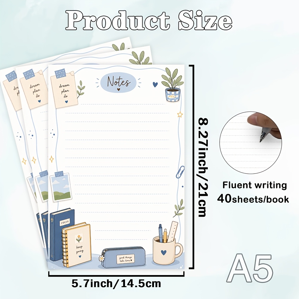 TEMU 40 Sheets Planner Notes Letter Paper, Notebooks And A Pen Mug On White Background, Doodle-, Planners, Notepads, Journals, Stationery, Etc