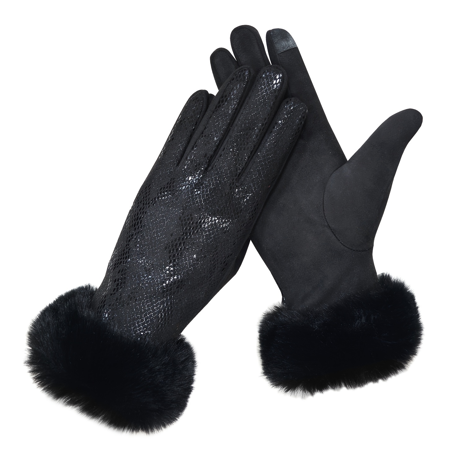 Image of Fashionable New Women's Snake Print Plush-lined Gloves For Winter Outdoor Sports, Warm, Windproof, And Cold-resistant