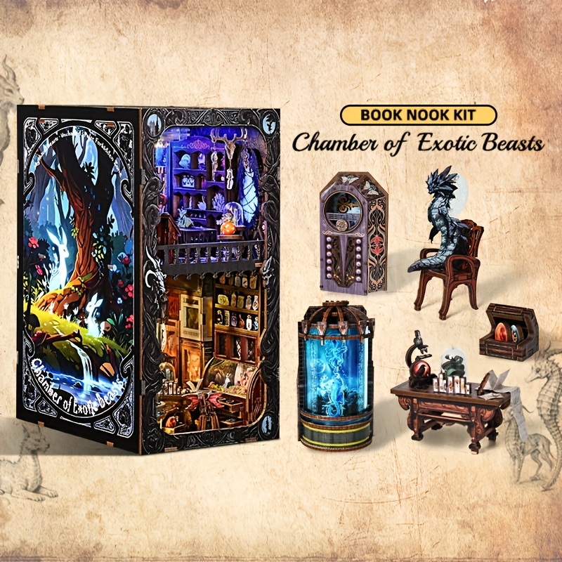 bookshelf miniature model kit dollhouse bookshelf 3d wooden - Temu