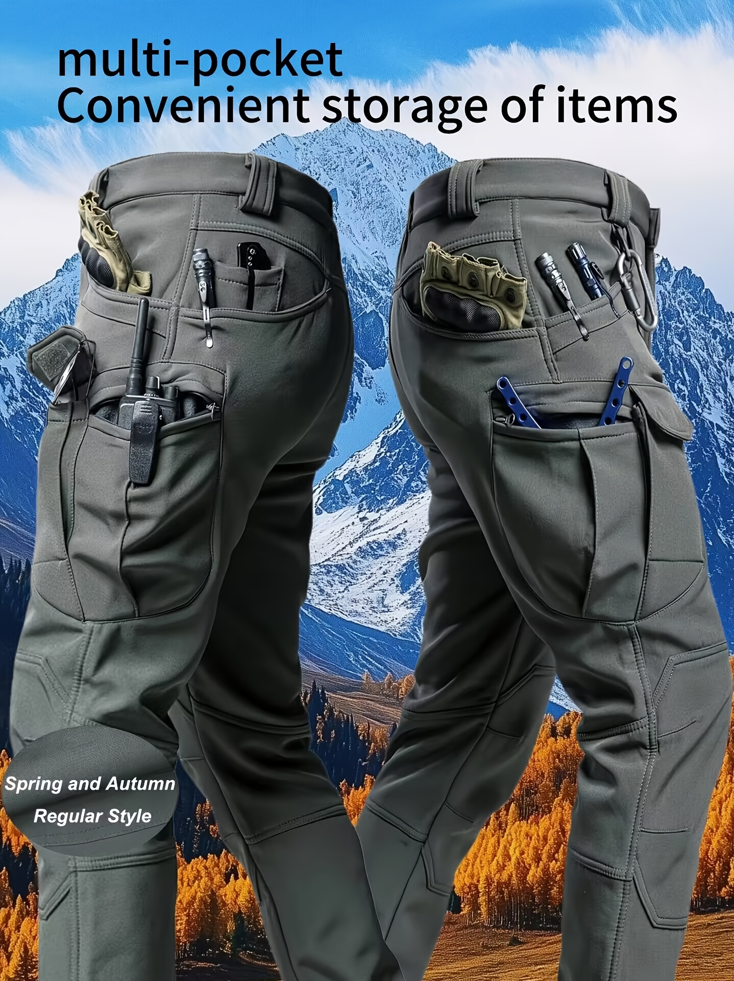 imagen del artículo pantalones cargo multifunción para hombre para deportes  , duraderos, resistentes al  , resistentes a desgarros, pantalones de   a cuadros con cremallera y múltiples bolsillos, adecuados para escalada en  , senderismo,  , pesca, correr, ciclismo,   y