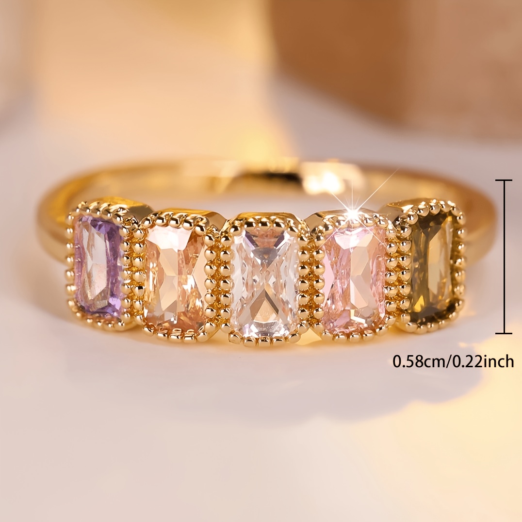 Women's Romantic Pastel Multi Rectangle Statement Ring