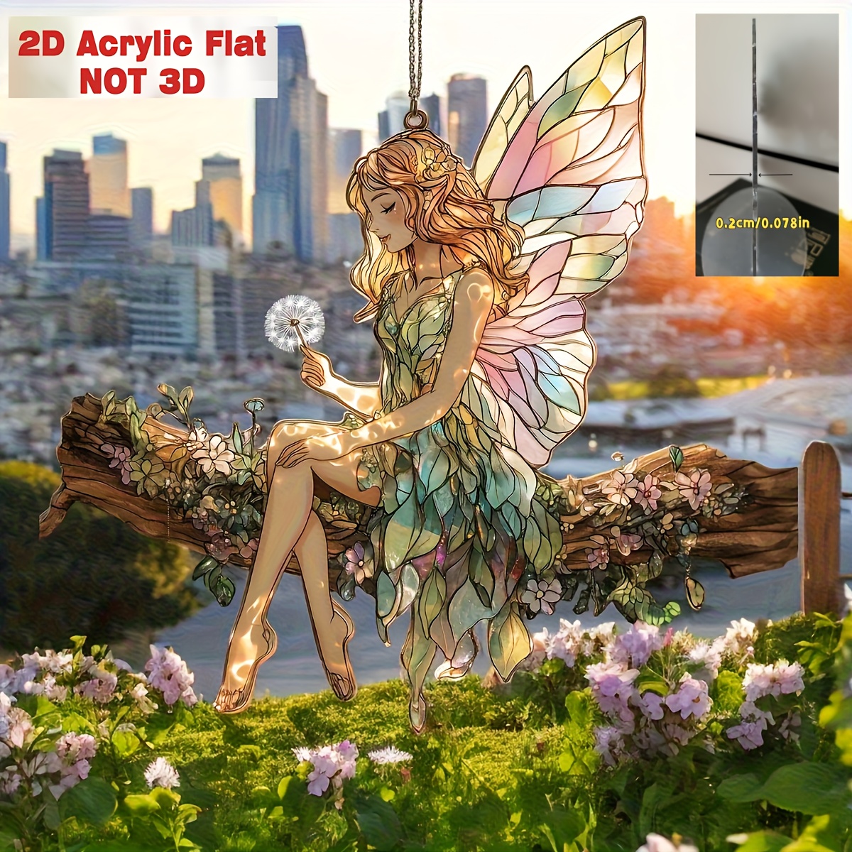 2d Flat, 2d Flat Fairy Acrylic Sun , Fairy Garden, Window Decoration, Living Room, Bedroom, Porch, Office, , Kitchen, Bathroom, Outdoor Hanging Decoration, Whimsical Window Decoration, 2d Flat