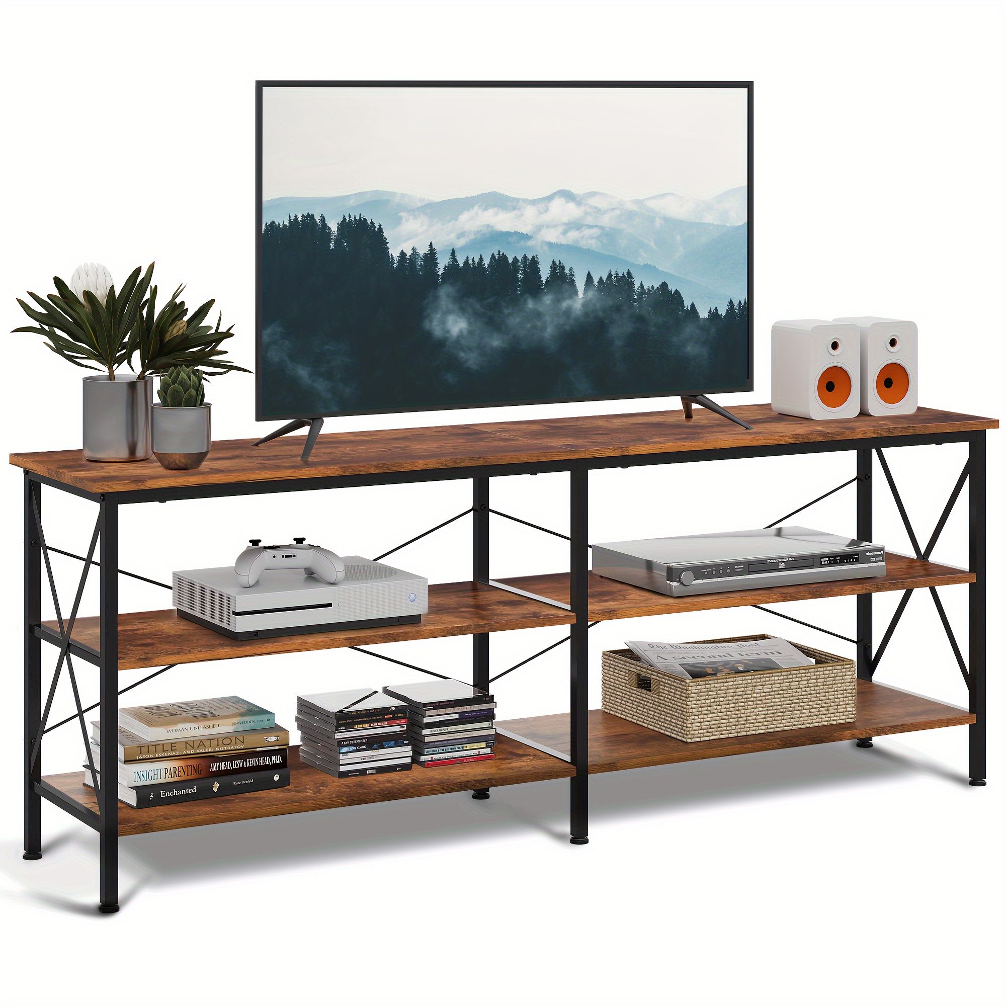 

Wlive Tv Stand For 65 , Entertainment Center With Storage, Industrial For Living Room, Long 63" Tv Cabinet With Metal Frame