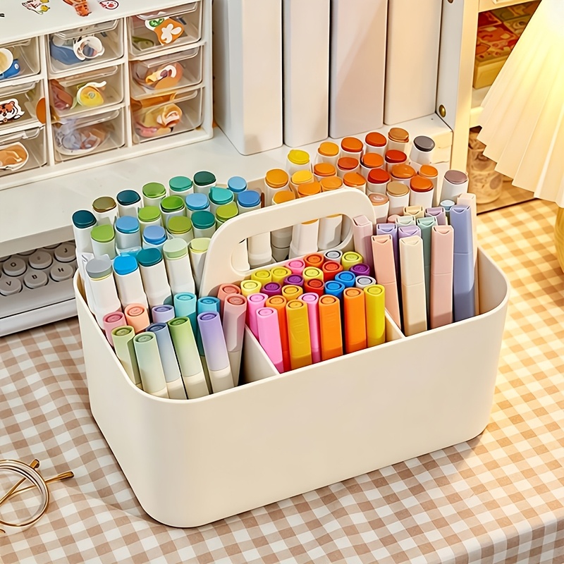 TEMU Multifunctional Storage Basket With Handle, Portable Pencil And Pen Holder Stationery Box, Desktop Organizer 5-slot Separated Storage Box, Extra