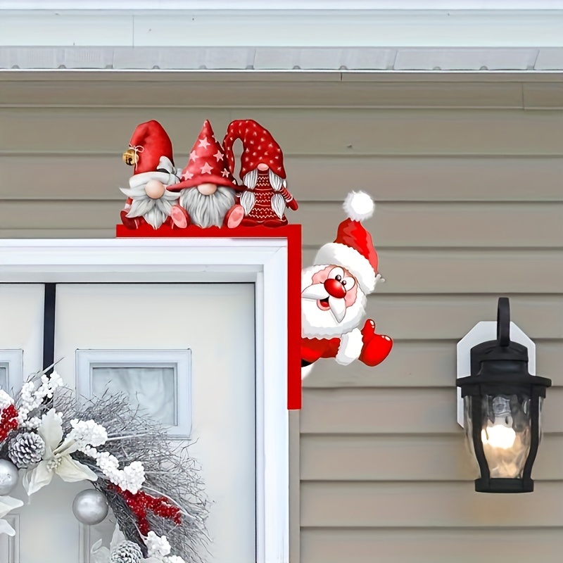 TEMU Festive Wooden Elf & Santa Door Corner Decor - Perfect For Christmas Indoor/outdoor Display, Garage Accent, And Holiday Gift