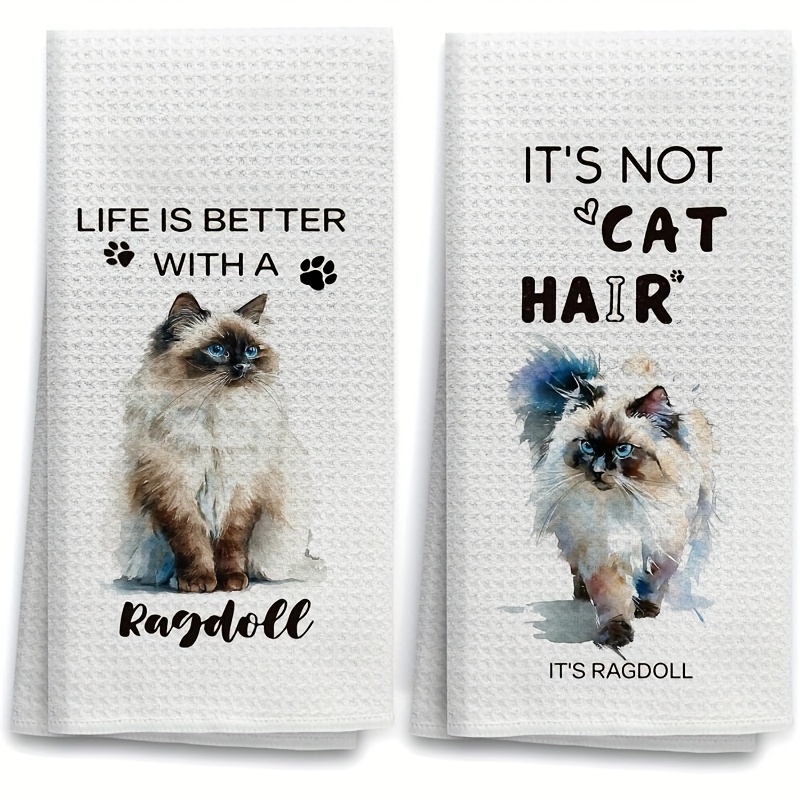 TEMU 1/2-pack Ragdoll Cat Decorative Pattern Kitchen Towel, Tea Towel, Kitchen And Bathroom Decor, 16 X 24 Inches, Cleaning Cloth, Machine Washable,