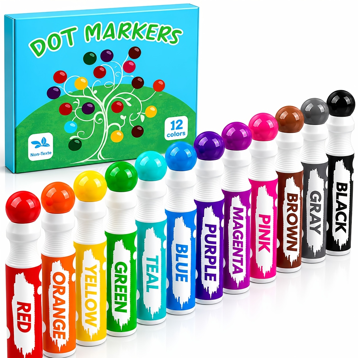 TEMU 12 Colors Dot Paint Markers Set, Dot Art Pens For Rock Painting, Canvas, Ceramic, Wood, Crafts, Journaling And Scrapbooking, Vibrant Paint Pens