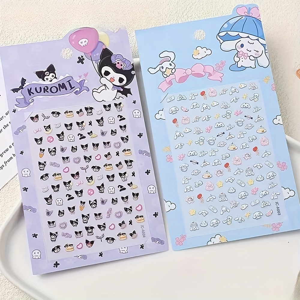 

Sanrio Hello Kitty & Friends 5d Nail Art Stickers - Cinnamoroll & Kuromi Cartoon Decals, Semi-matte , Self-adhesive, Sparkle Accents, Single-use, Diy Manicure