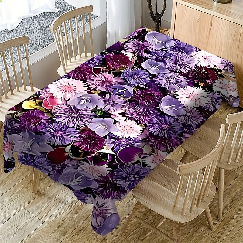 

1pc, Table Cover, Modern Simple Style Decorative Tablecloth, Purple Floral Pattern Stain Resistant Non-slip Wrinkle Resistant Tablecloth, Home Decoration