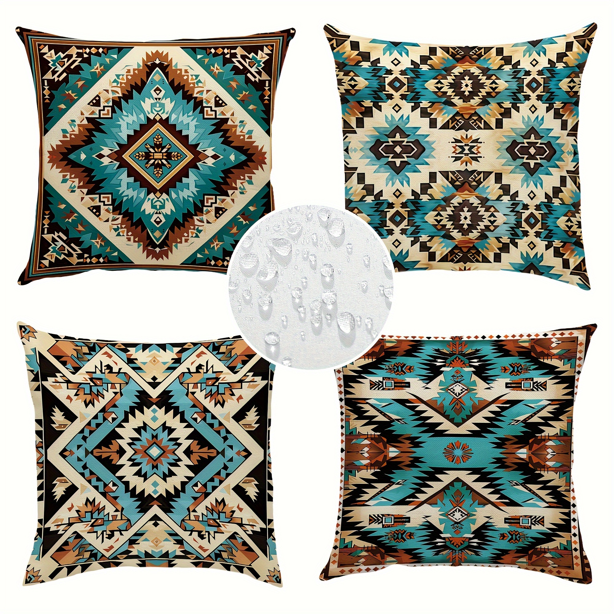 

Bohemian Aztec Abstract Outdoor Throw Pillow Covers - 45cm X 45cm, Suitable For Patio, Garden, Deck, Outdoor Furniture, Swing, Deep Seat Bed, Sofa Decor