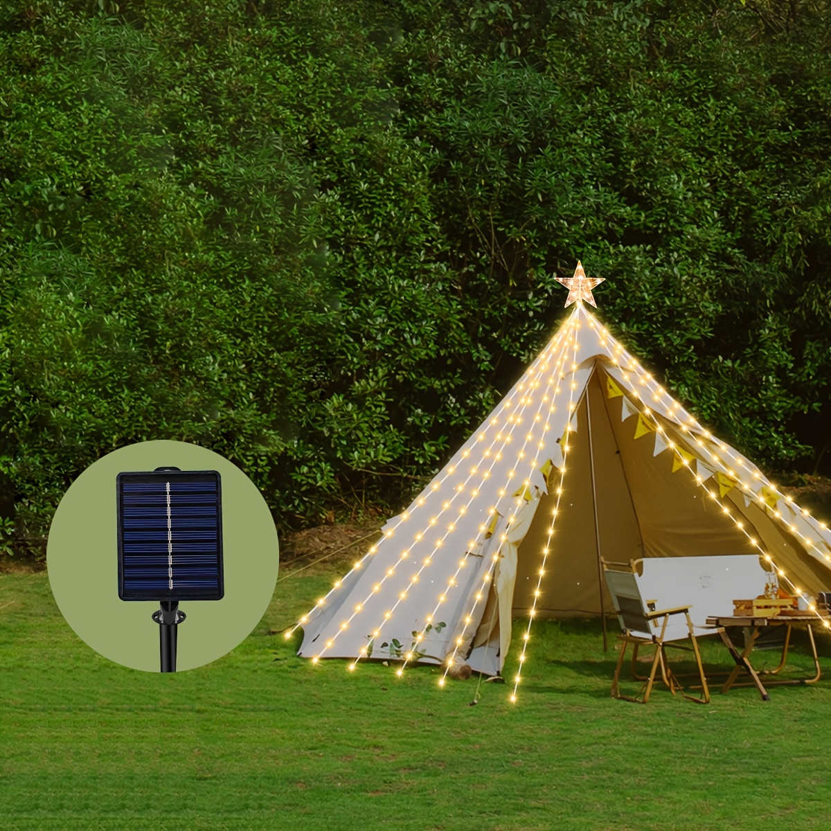TEMU 1pc Solar Christmas Star String Lights, 227led Star-shaped Waterfall Fairy Lights 8 , Solar Powered Outdoor Decor Light For Garden, Patio,