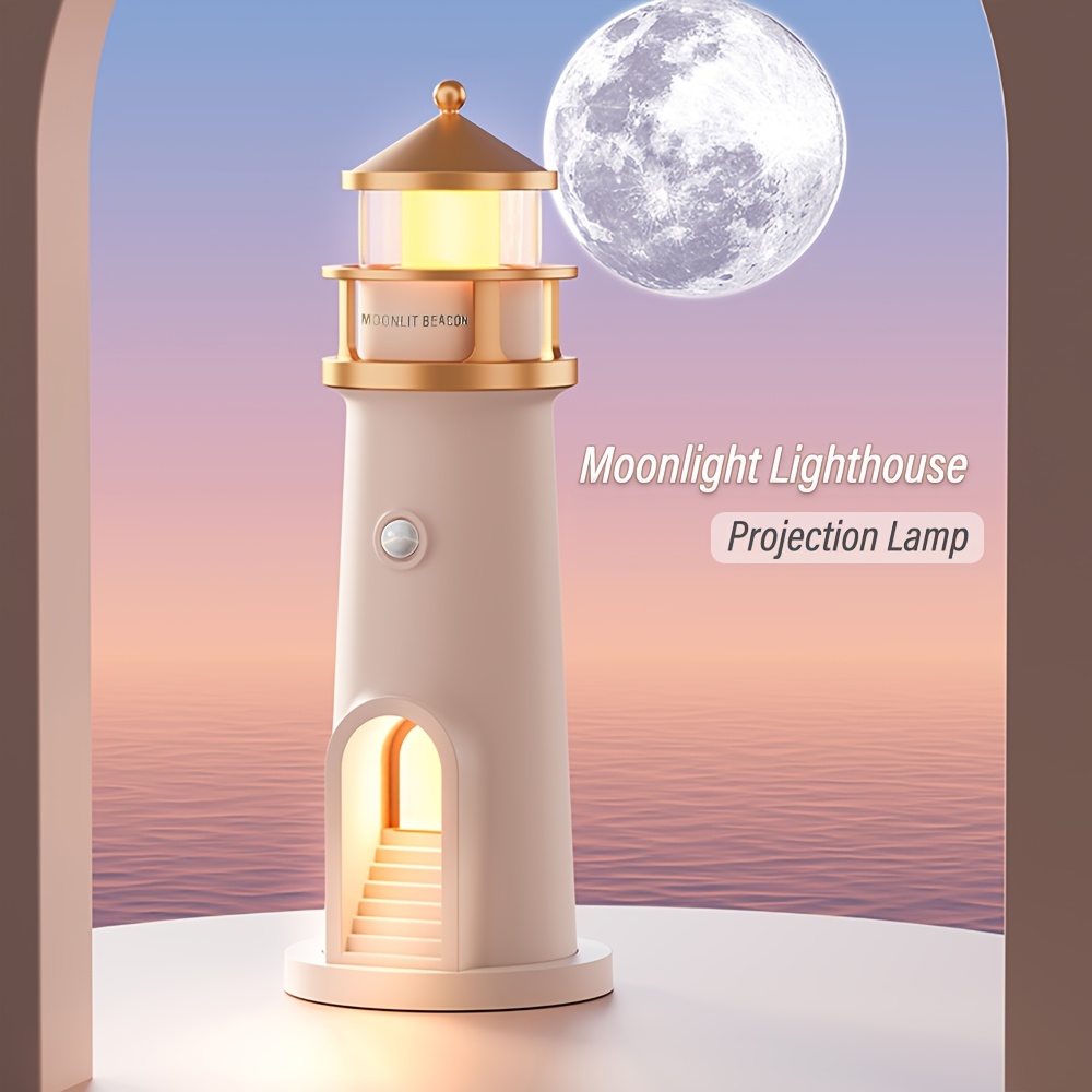 1pc Moon Lighthouse Projector Night Light With Motion Sensor - Rechargeable Led Galaxy Desk Lamp, Bedroom, Room Decor, Suitable For Living Rooms, Bedrooms, Offices, , Holiday Gifts