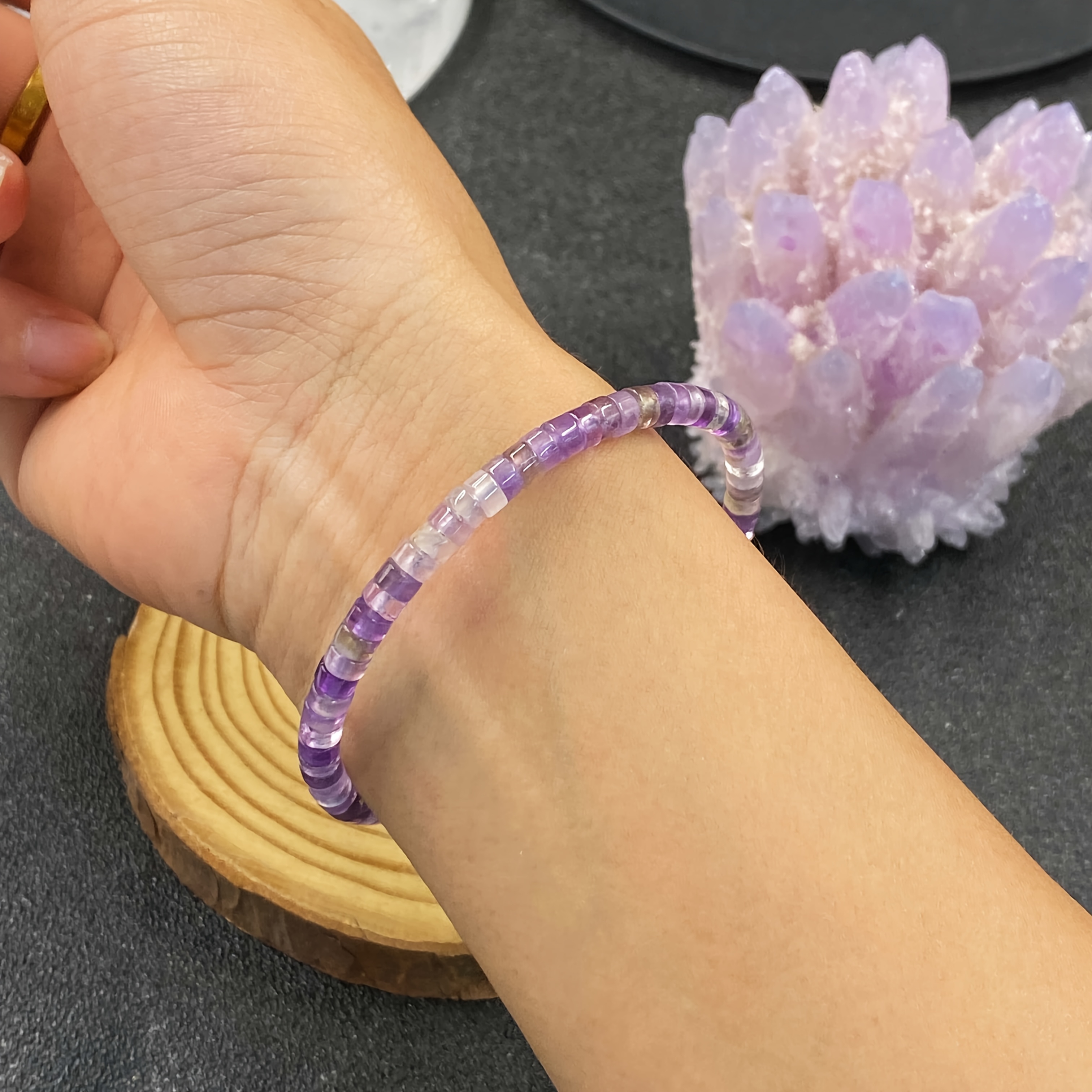 Bohemian Style Natural Amethyst Woven Bracelet, Adjustable