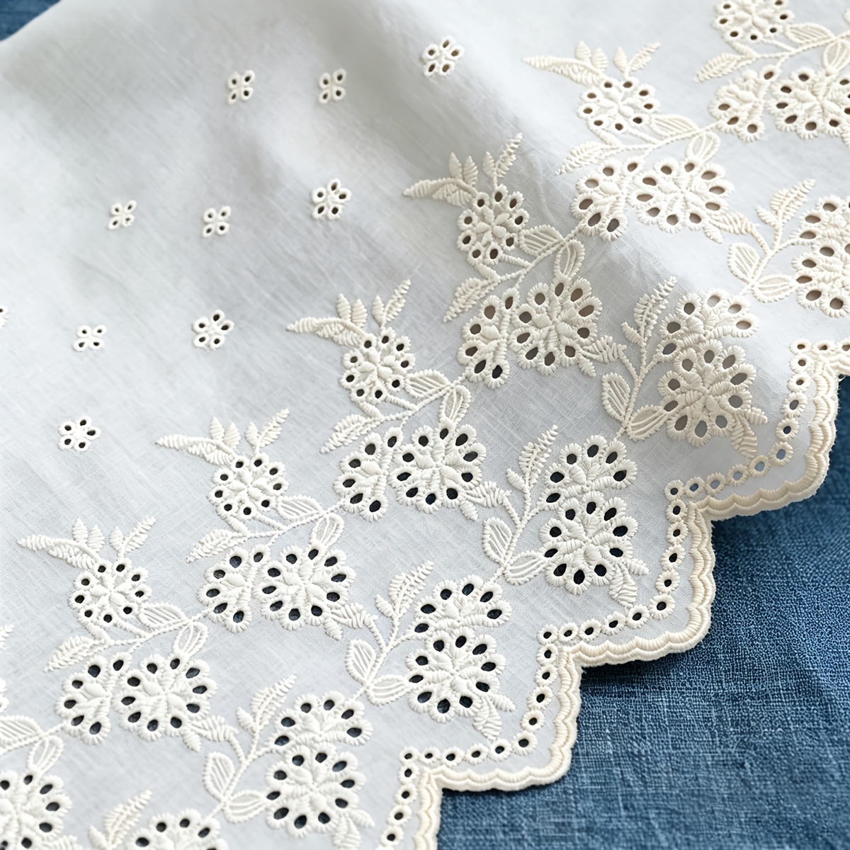 TEMU 1 Yard Wide (34cm) Hollow Floral Embroidery Lace Trim Suitable For Dress Skirt Hem, Lace Fabric With Hollow Flower Applique For Wedding Dresses,