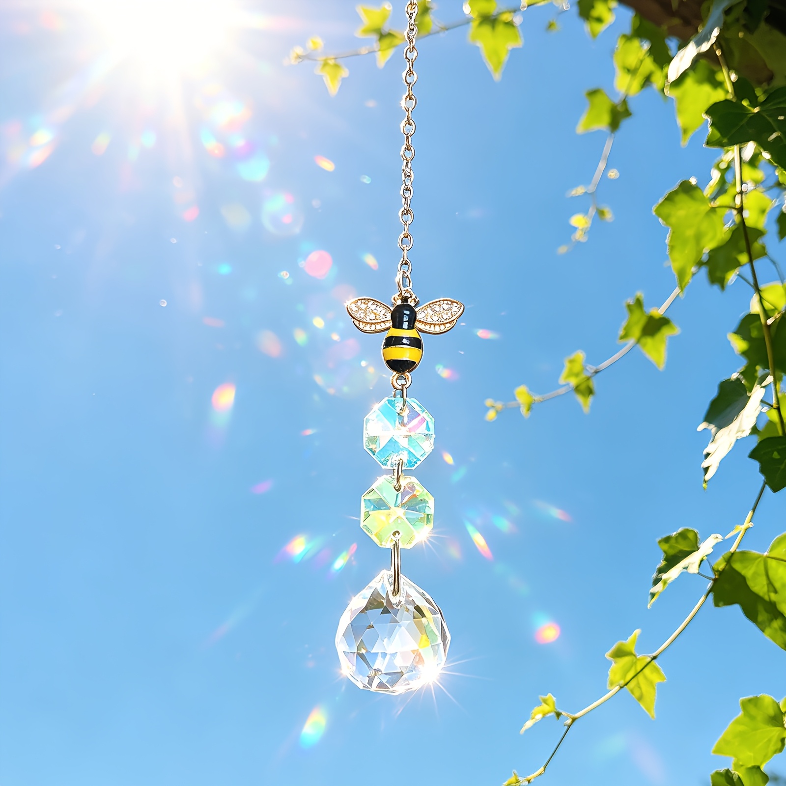 Image of Bee Shaped Catcher Hanging Prism Garden Patio Bohemian Home Decoration Sun Room Light Collection Ornaments, Bee Lover Gifts