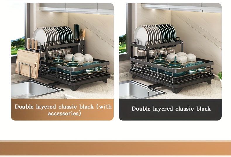 Double Tier Large Metal And Carbon Steel Cutlery Rack for Kitchen Countertop, Space Saving And Durable, with Knife, Fork And Cup Holders And Draining Board, Rustproof Large Two Tier Metal Cutlery Rack, Make The Kitchen More Concise And Organized. 19 Double Tier Large Metal And Carbon Steel Cutlery Rack for Kitchen Countertop, Space Saving And Durable, with Knife, Fork And Cup Holders And Draining Board, Rustproof Large Two Tier Metal Cutlery Rack, Make The Kitchen More Concise And Organized.