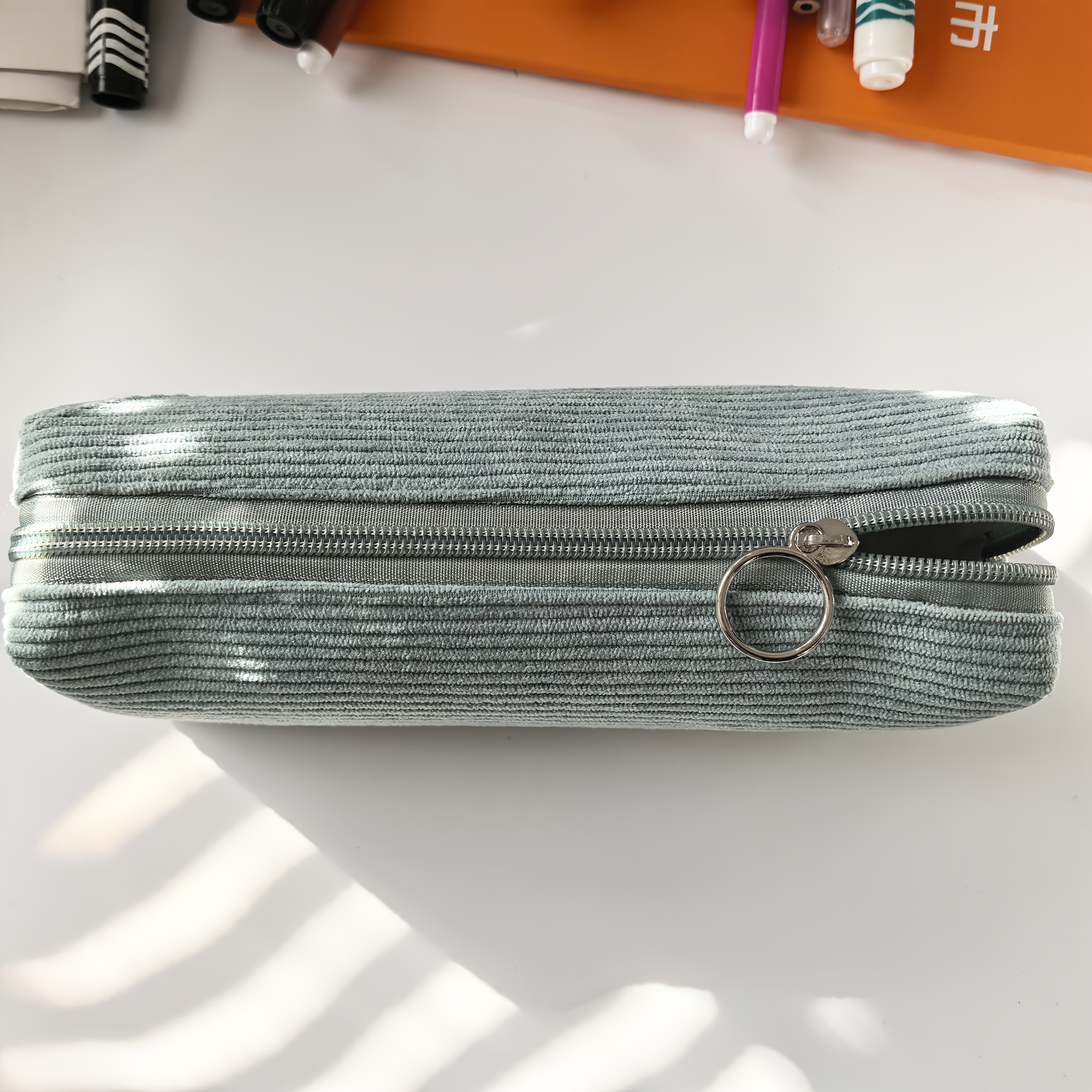 Lined Canvas Thickened Corduroy Pencil Case, Easy Solid Color, Large Capacity Stationery Box, High-end Stationery Storage Bag For College Students