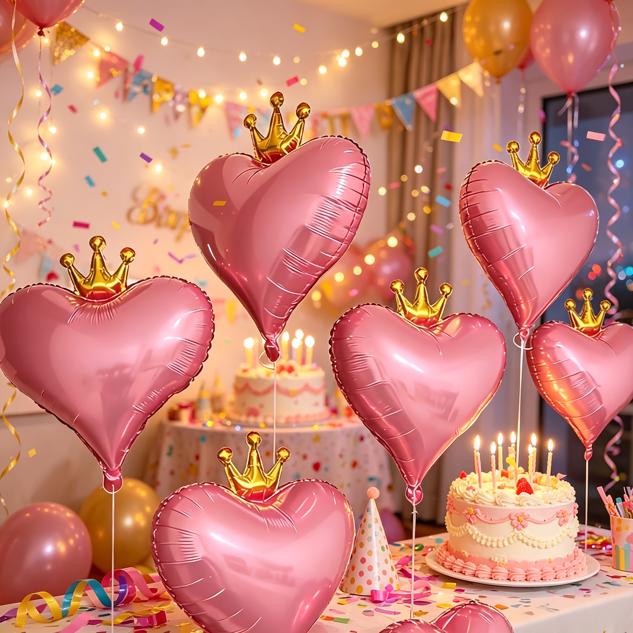 4pcs Set Of Pink Heart-shaped Crown Foil Balloons For Weddings, Bridal Showers, Birthday Parties, Anniversaries, Engagements, And New Year's Parties For Christmas, Halloween