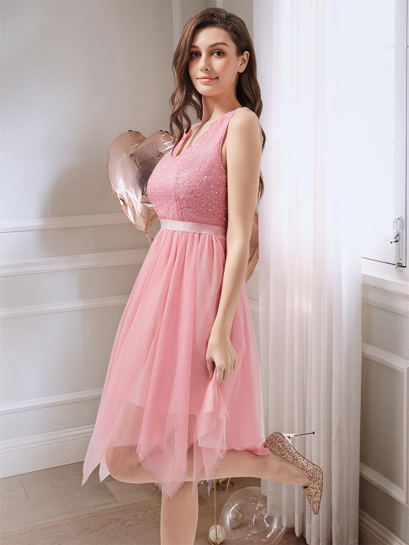 chinese dress ladies Women Church Dress 3710 Pink – By Day Fashion main image 1