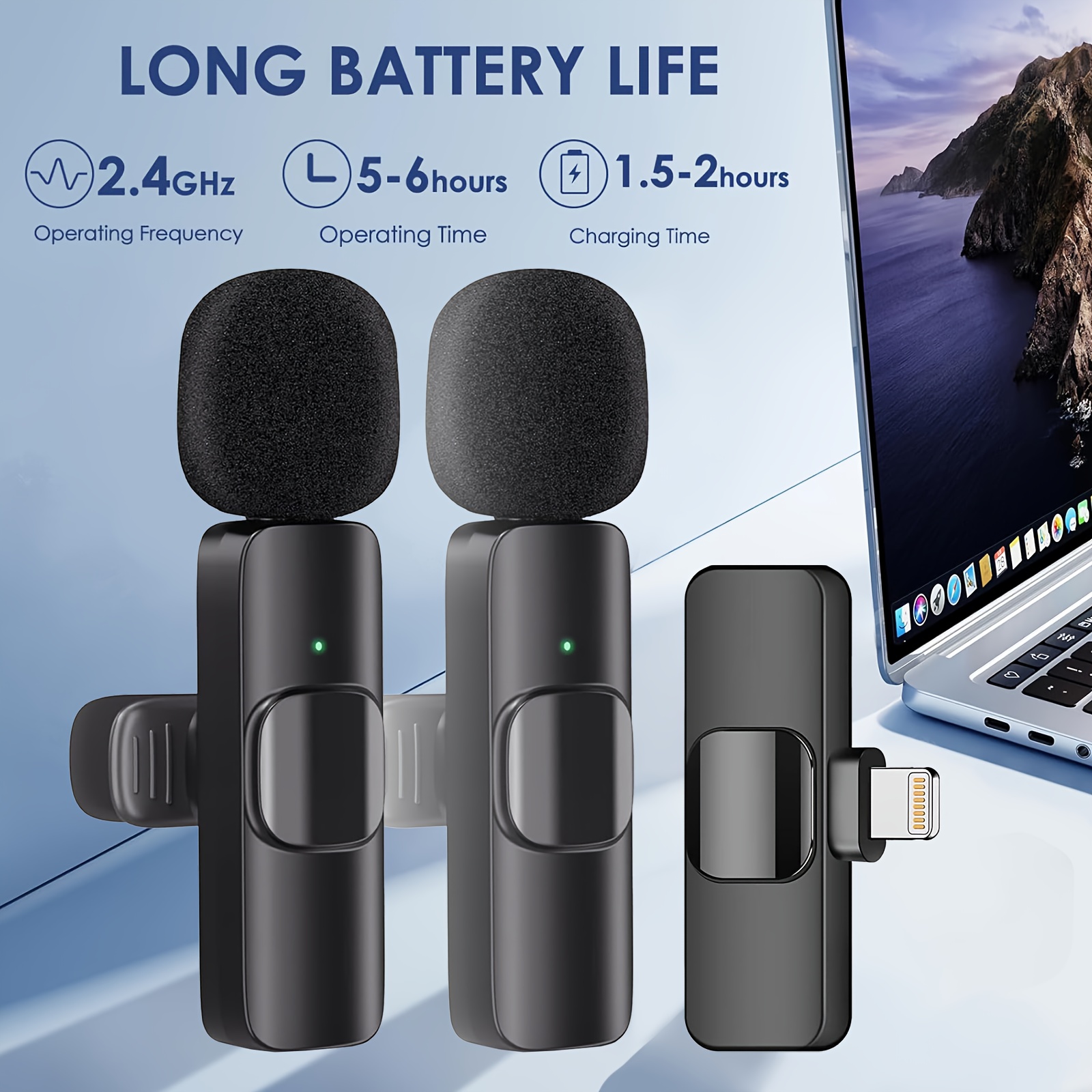 Wireless Lavalier Microphone with USB-C, 2, 4GHz Non-Wireless, Rechargeable Lithium Battery, Plug and Play, for Android, for iPhone, for iPad - Ideal for Live Streaming, Interviews, and Video Recording, Live Streaming Microphone | Modern Microphone Design | Durable Build Quality, Microphone for Recording