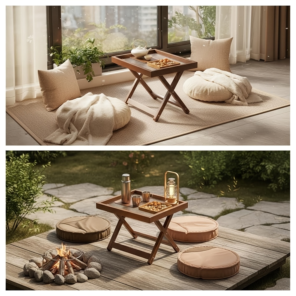 Foldable Side Table with Raised Edge Tray, X-Shaped Legs, Multi-Purpose Bedside & Sofa Table for Bedroom Living Room Bay Window