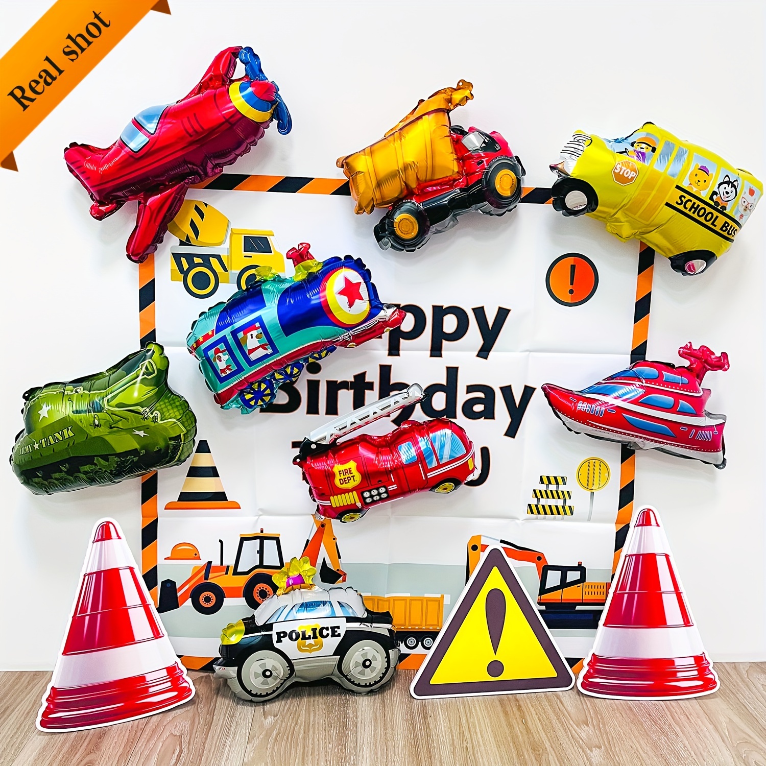 

8pcs, Building Balloon Excavator Balloon Truck Aluminum Foil Balloon Forklift Mixer Truck Crane Balloon Boy Building Birthday Party Decoration Supplies Home Room Decor