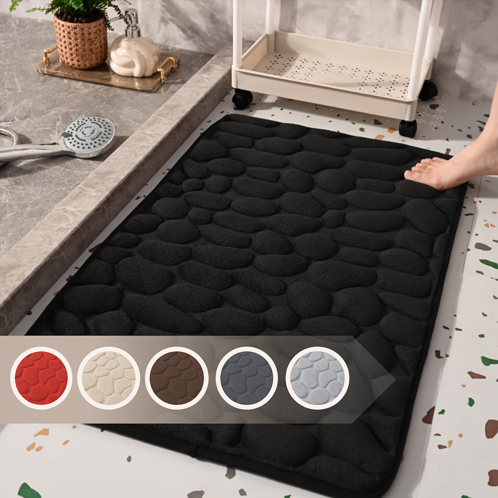 

1pc Pattern -slip Bath Mat, , Absorbent Rug, Touch, Foam, Washable, , Fluffy Christmas , Kitchen Bathroom Mat, Rectangular, Non-woven , Low Pile, Pattern, 550g/㎡, Pvc Backing, 1cm