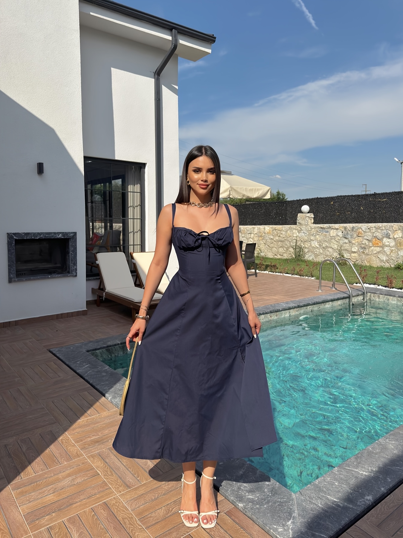 womens elegant formal party evening gown navy blue a line Temu