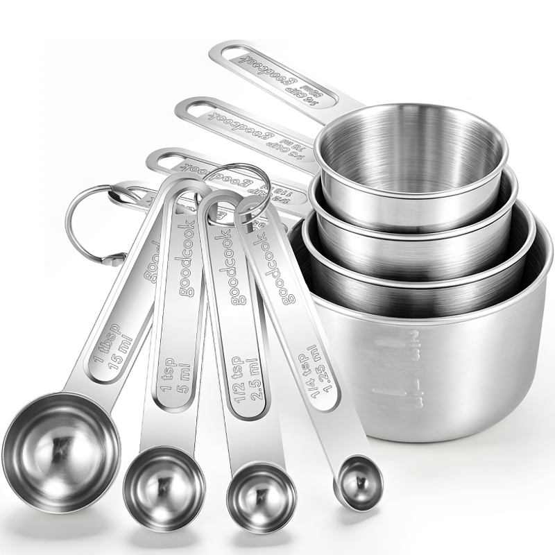 TEMU 8pcs 304 Stainless Steel Measuring Cups And Spoons Set, Engraved Marking Nesting Kitchen Measurement Tool For Baking Cooking Seasoning