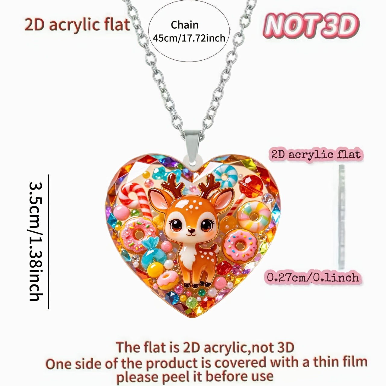 Heart Donut Fawn Pendant Necklace, Women's