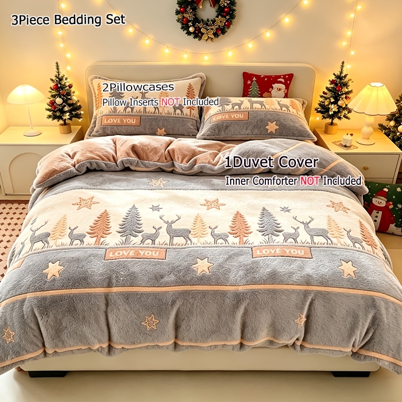 TEMU 3/2pcs Plush Duvet Cover Set - Includes Pillowcases, Soft And Warm For Autumn/winter, Comfortable Bedding For Single Or Double Bed, Does Not