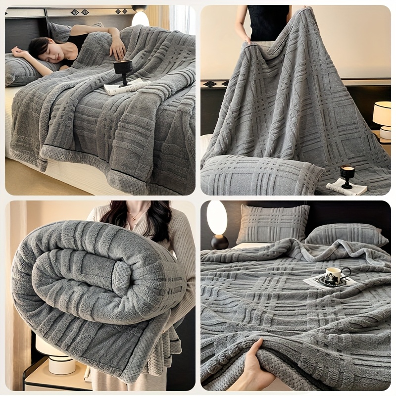 1pc luxury ultra soft plush blanket three second   winter thick plush throw striped grid design provides   and   suitable for   bedroom living room camping machine washable ideal for gifts or Product details 7