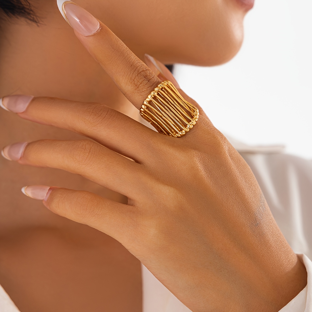 Fashionable Open-End Stainless Steel Ring with Crossover Design