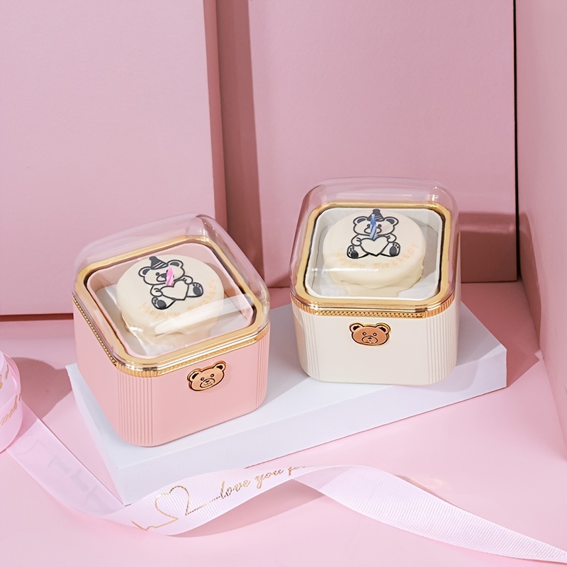   flip cake candle jewelry box automatic rotating bear cake gift box   jewelry storage box valentines day birthday ring necklace accessory jewelry packaging box christmas gift jewelry boxes