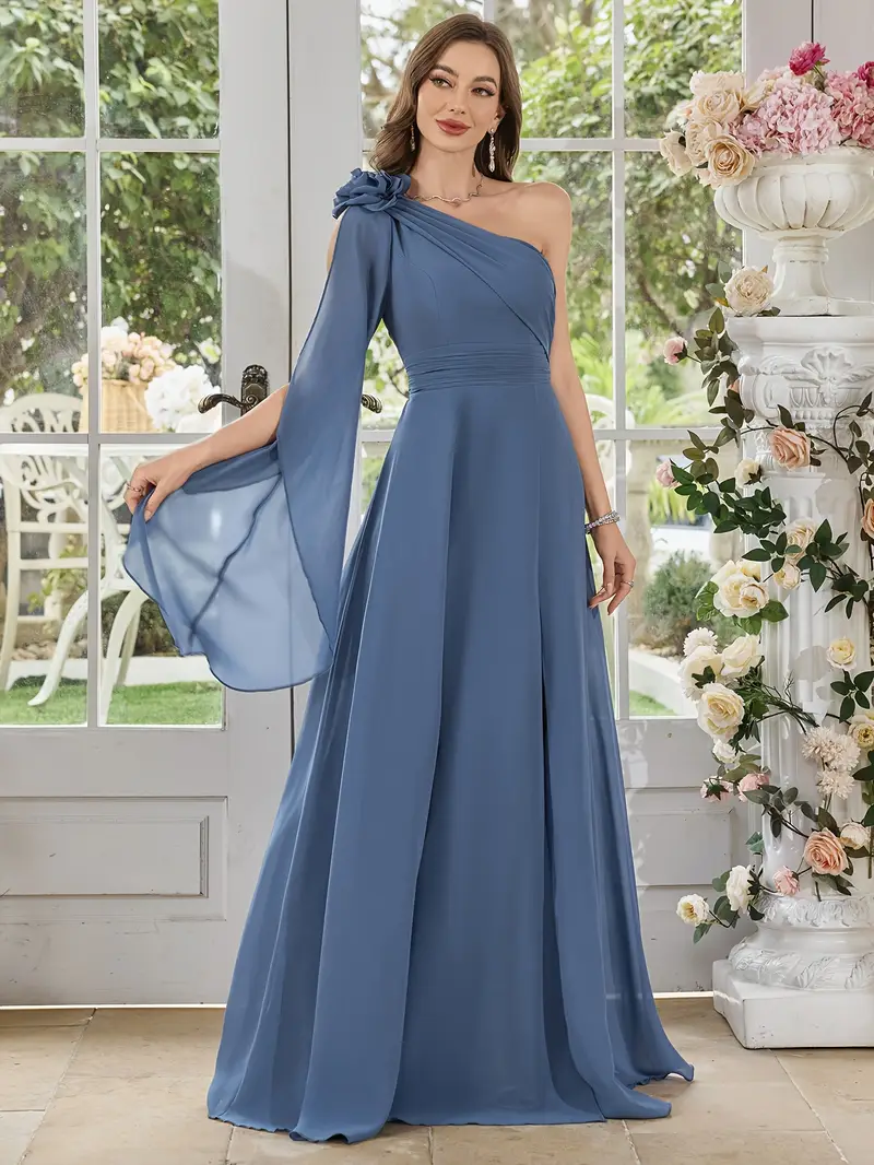 elegant one shoulder blue gown floral embellishments long - Temu Bahrain elegant one shoulder blue gown floral embellishments long - Temu Bahrain