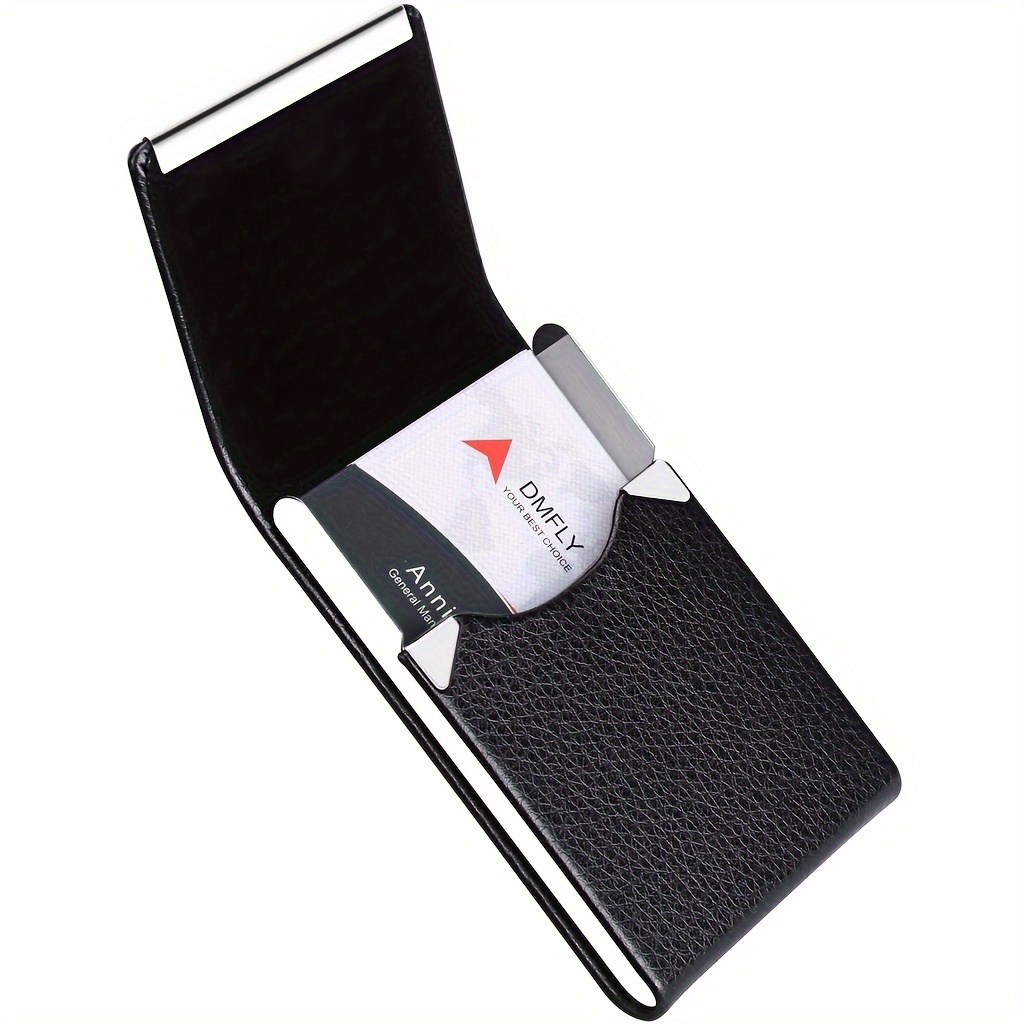 [Magnetic Business Card Holder] 1pc ANWM HOME PU Leather Business Card Holder | Stainless Steel Credit Card Case, Fashionable Office Supplies Gift for Professionals, Business Card Storage | Sleek PU Leather Design | Magnetic Clasp