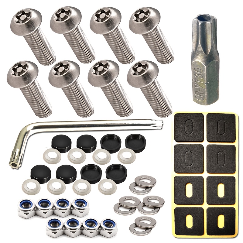TEMU 8pcs Anti-theft License Plate Screw Set, Made Of High-quality Stainless Steel, Anti-corrosion And Rust-proof, Durable, Protects License Plate,