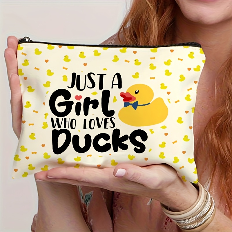 TEMU 1 Cute Duck Makeup Bag With " Who Ducks" Design - Yellow And Pattern Cosmetic Pouch, Portable Travel Toiletry Organizer For Women, Girls, , Birthday Gift For Daughter, Sister, Friend