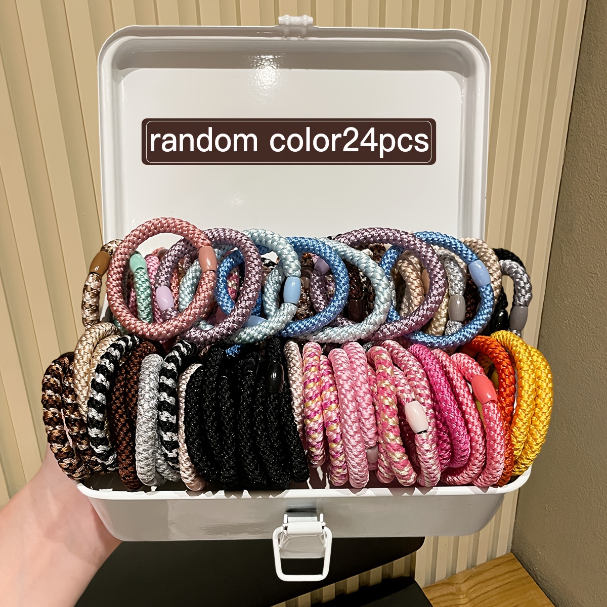 TEMU Random Color 8/16/24pcs Braided Women's Hair Ties, Damage-free High-elasticity Rubber Bands, Thickened Ponytail Holders, Braided Hairbands,
