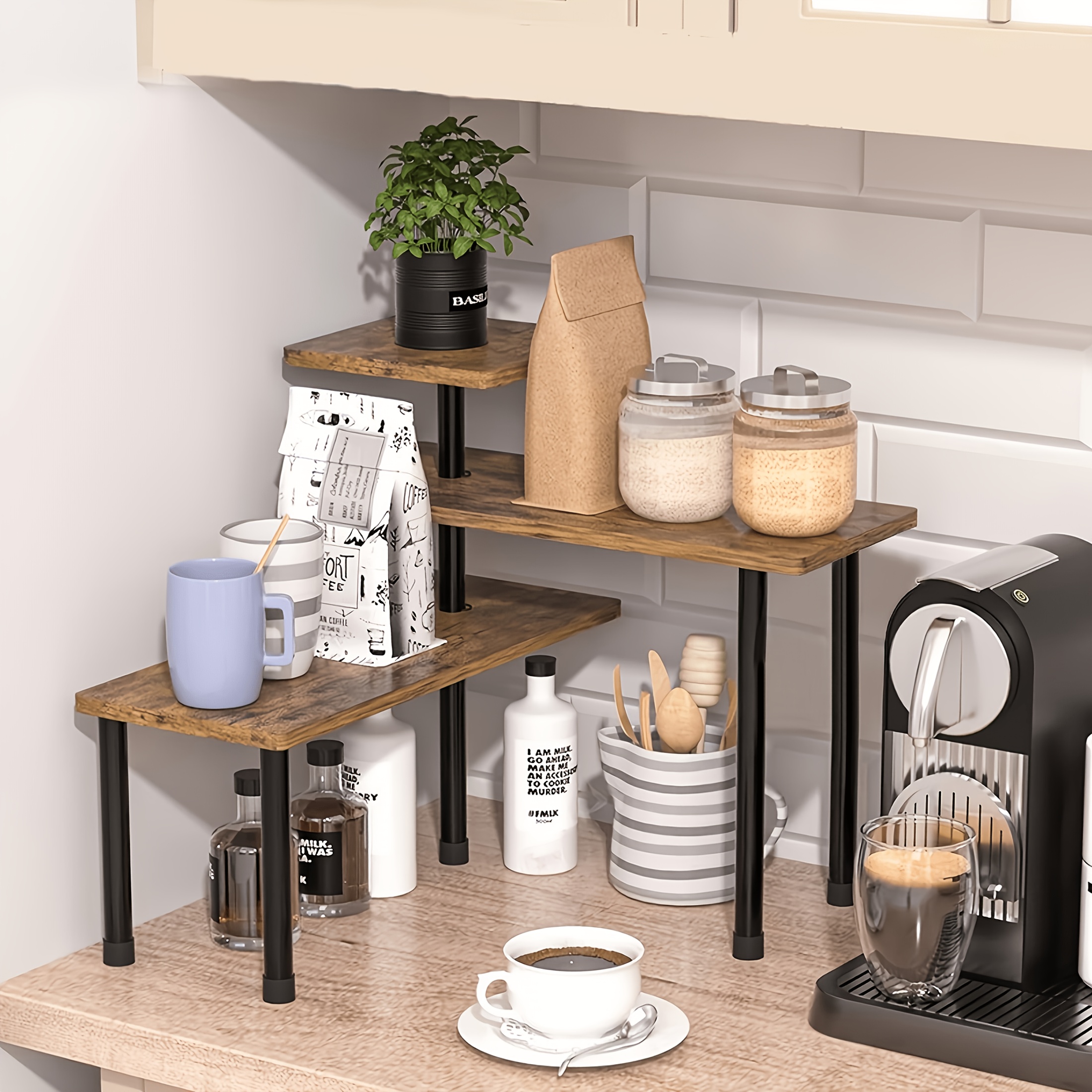 -tier Condiment Rack, Storage Shelf, And Movable Corner Shelf Suitable For Kitchens, Bathrooms, Spice Racks, Above Coffee Stations, Vanities, And Cabinet Storage