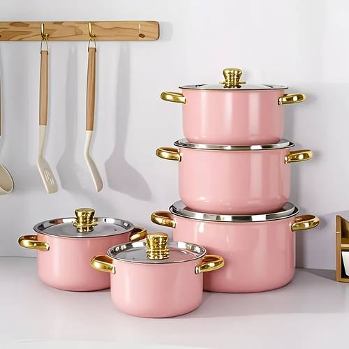 10 12pcs stainless steel cookware set non stick frying pan and milk pot with lid multi functional kitchen essentials no charging no batteries orange